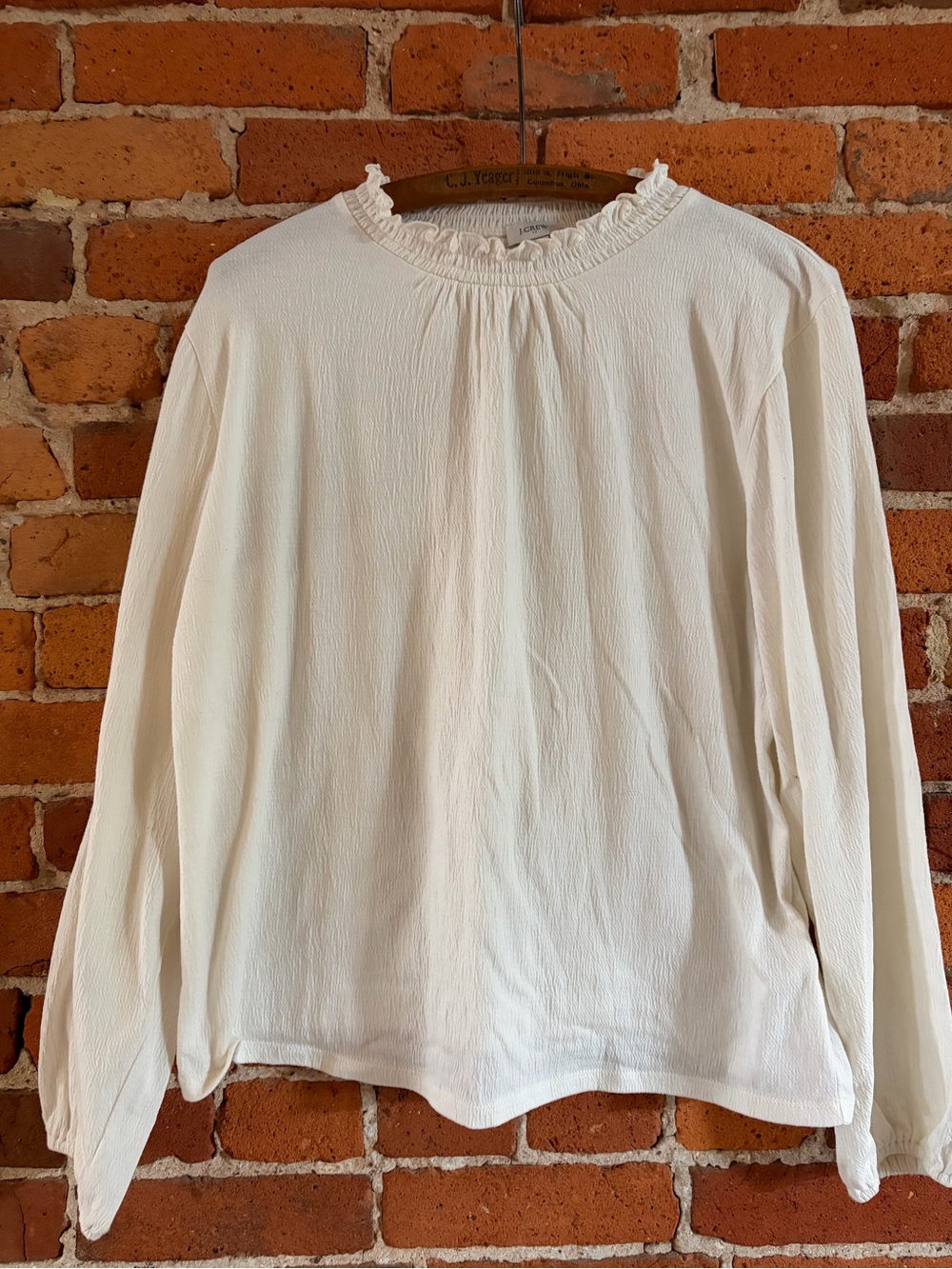 Jcrew Lightweight Cream Ruffled Neck Long-Sleeve Top